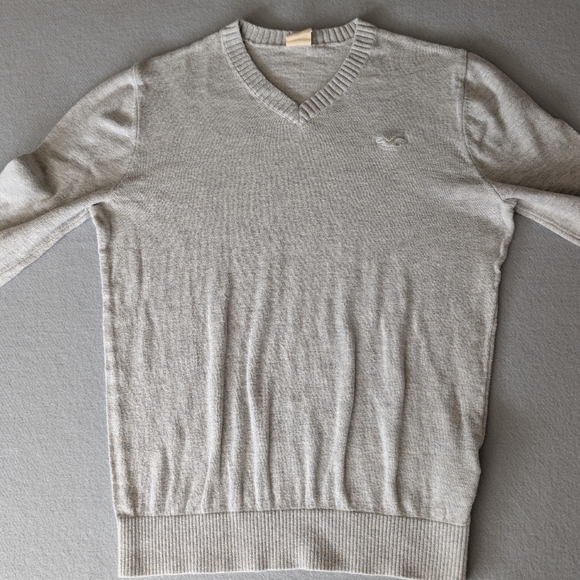 Hollister Unisex V-Neck Cotton Blend Sweater Size Small Heather Grey Y2K - Picture 2 of 11